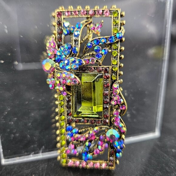 Monet Jewelry - Monet Rectangle Lapel Pin Brooch Pendant Rhinestones Gold Plated Jewelry 2.25"